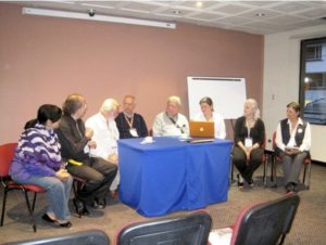 Incorporating Colombia into OAC. Left to right: D.Guerra (Cuba), J.Córdoba (México), O.Escalada (Argentina), J.Sánchez (Colombia), R.Denegri (Argentina), M.C.Prieto (Colombia), M.Guinand (Venezuela) and M.B. de Calle (Colombia)