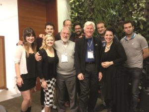 Michael Anderson, IFCM President, and Oscar Escalada, with the Swingle Singers