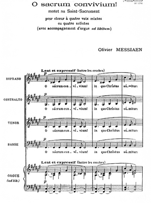 The first page of the “O Sacrum Convivium” by O. Messiaen