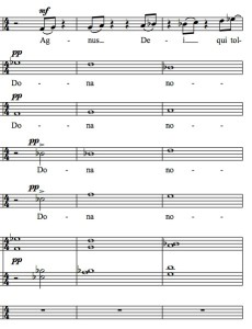 Repertoire_Example 12, Bright Mass with Canons (Sanctus), m. 285-287.