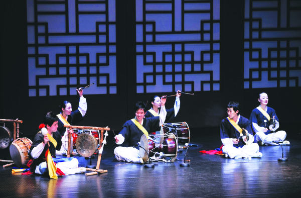 Samul nori, a traditional music originating in Korea, is performed with four percussion instruments