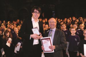 Competition organiser Chris Wingfield with  Owain Park, winner of category 2 ©Philip Mynott