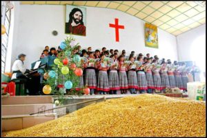 The choir was singing in the church of the village 