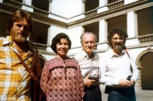 Left to right: José Pedro Boéssio, Lúcia Passos, José Vieira Brandão and Samuel Kerr, at the first session of FUNARTE Choral Panels, in Rio de Janeiro, 1981 